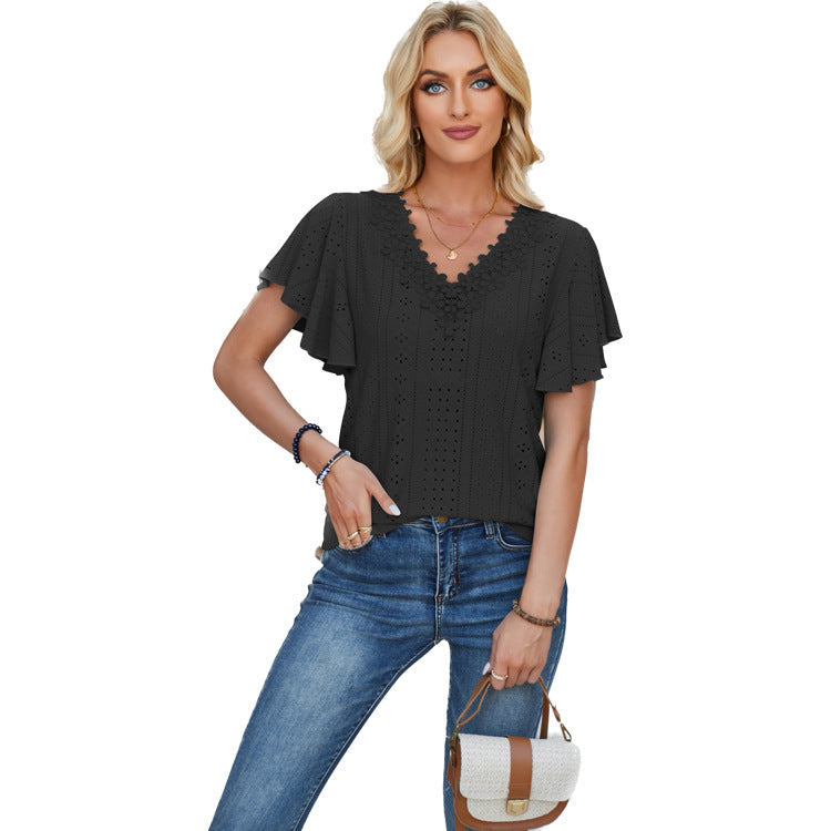 Damen Spitzenshirt mit Volants