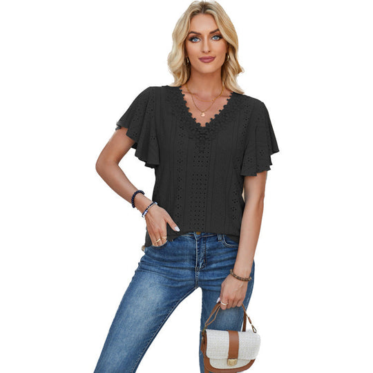 Damen Spitzenshirt mit Volants