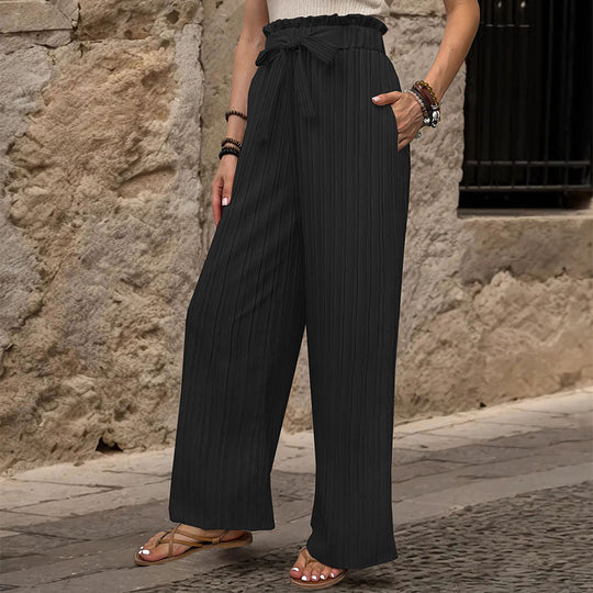 Damen Weite Plissee-Hose mit Paperbag-Bund und Taillenbindegürtel Shop Nory