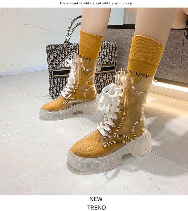 Damen trendige Stiefeletten im transparenten Design mit knalligem Detail