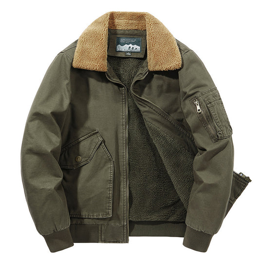 Herren Aviator-Blouson aus Canvas mit Sherpa-Kragen, Teddyfleece-Innenfutter und Multifunktions-Taschen Shop Nory