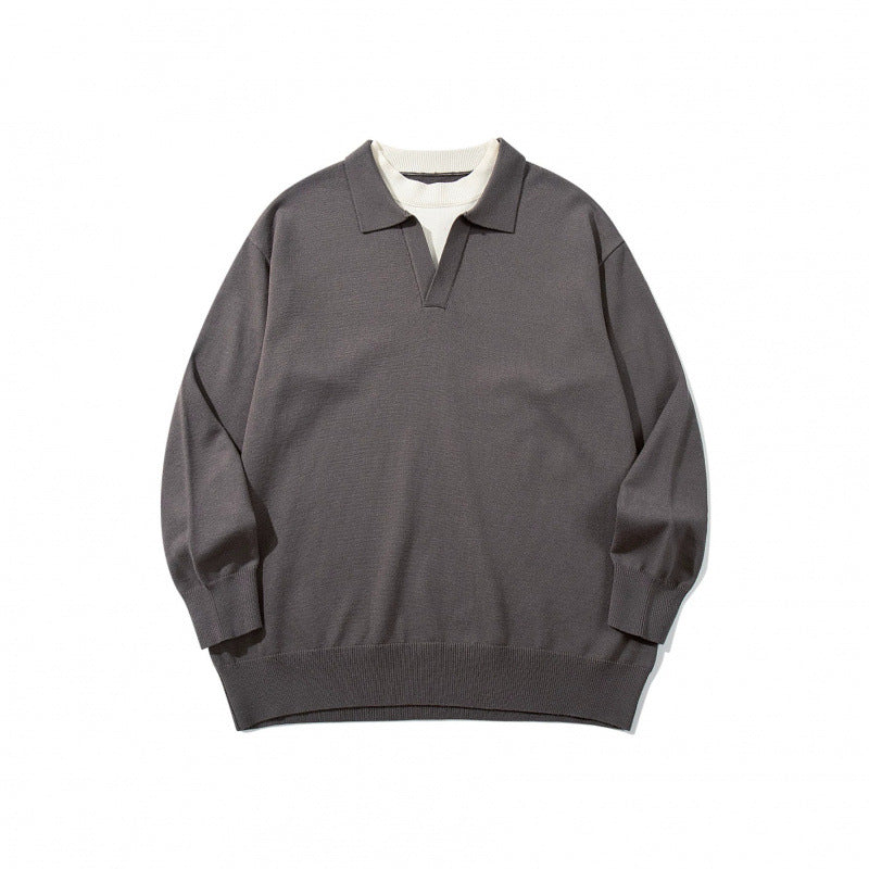 Unisex Oversize-Feinstrickpullover mit offenem Henley-Ausschnitt und kontrastiertem Innenkragen Shop Nory