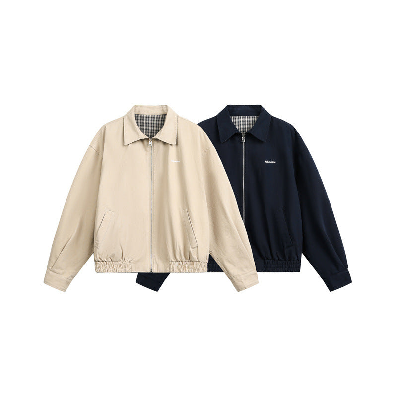 Unisex Kurzjacke im Harrington‑Stil mit Reißverschluss und kariertem Futter Shop Nory