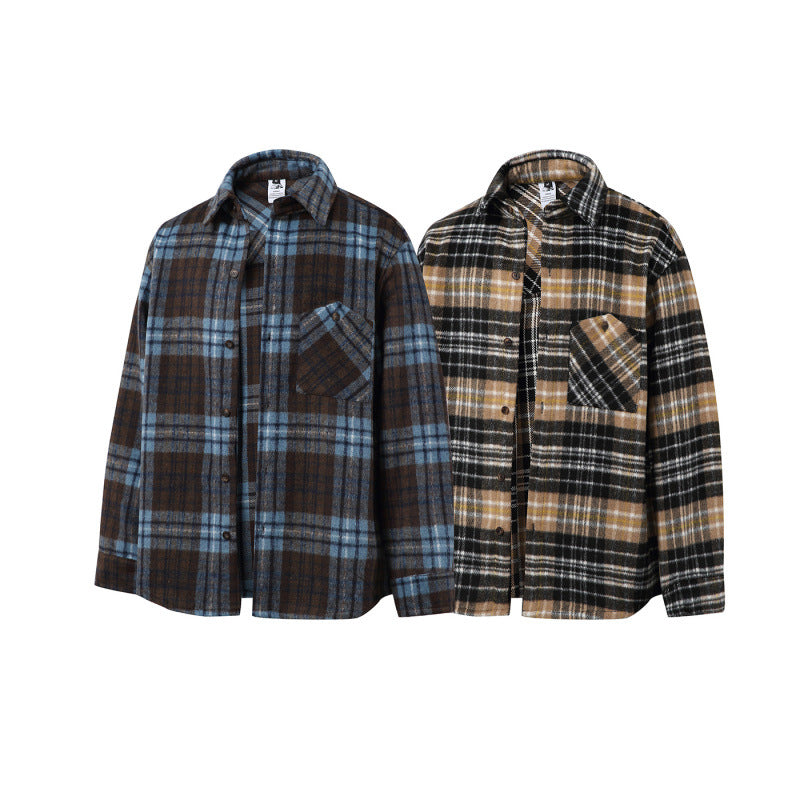 Unisex Boxy-Überhemdjacke aus weichem Wollmix mit Karomuster und aufgesetzter Brusttasche Shop Nory