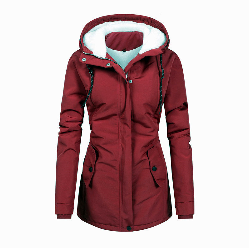 Damen Wasserabweisender Parka mit Teddyfutter, Kapuze und tailliertem Schnitt Shop Nory