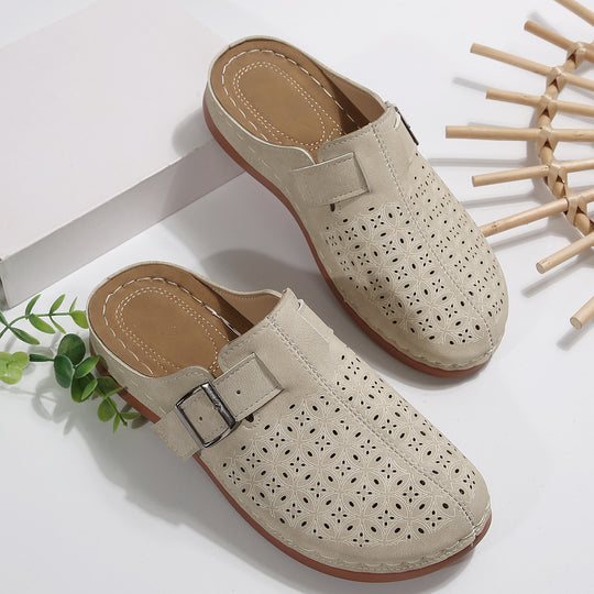 Damen Perforierte Komfort-Mules mit Zierlochmuster, verstellbarem Schnallenriemen und gepolstertem Fußbett Shop Nory