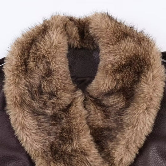 Damen Lederimitat Bomberjacke mit großem Kunstpelzkragen Shop Nory