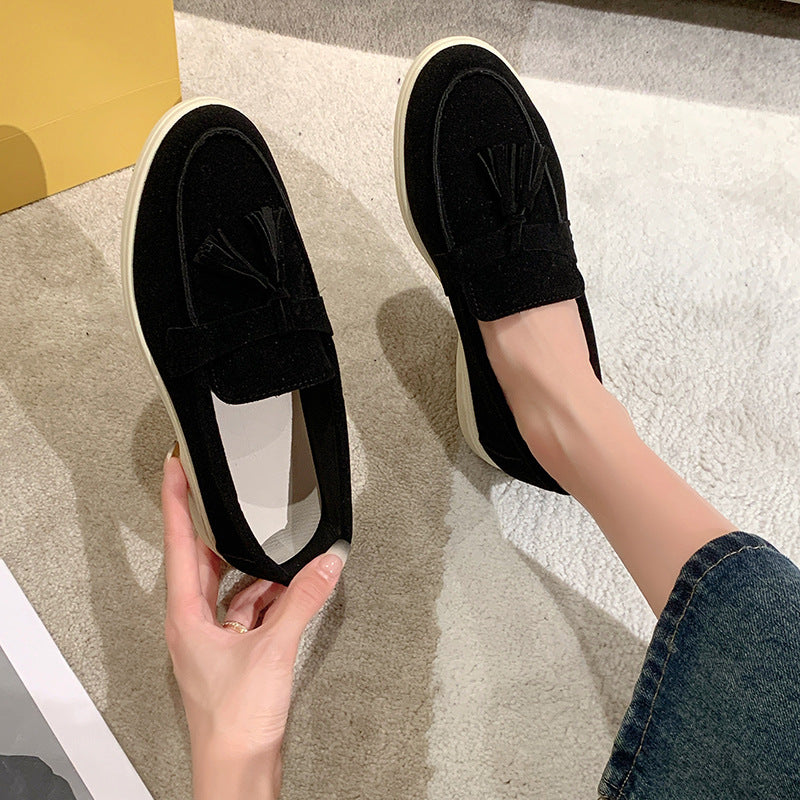 Damen Slipper mit Quasten aus Veloursleder und rutschfester Gummisohle Shop Nory