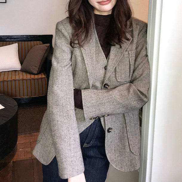 Damen Modischer Tweed Blazer Shop Nory