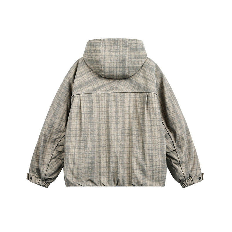 Unisex Oversize Utility Kapuzenjacke mit Karomuster und Kordelzug Shop Nory