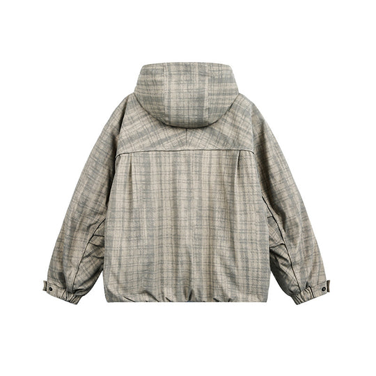 Unisex Oversize Utility Kapuzenjacke mit Karomuster und Kordelzug Shop Nory