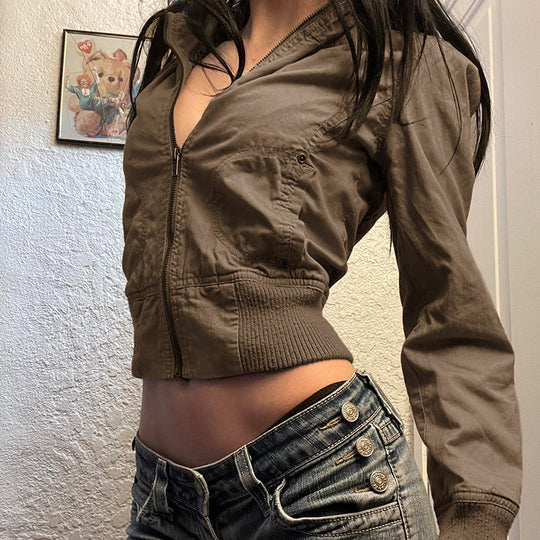 Damen nan taillierte Kurzjacke mit Stehkragen, durchgehendem Reißverschluss und elastischem Bund Shop Nory