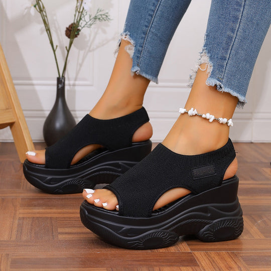 Damen Sneaker-Sandaletten mit atmungsaktivem Strickdesign und komfortablem Plateau Shopnory