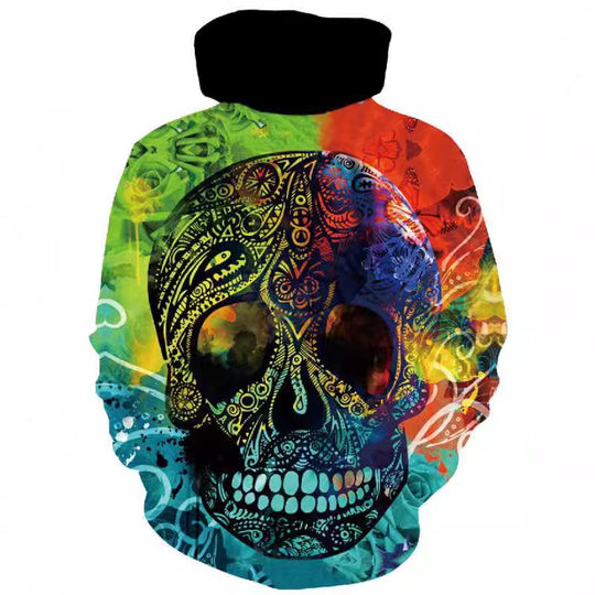 Herren Kapuzenpullover mit fotorealistischem 3D-Skull-Print, Kronen- & Kettenmotiv Shop Nory