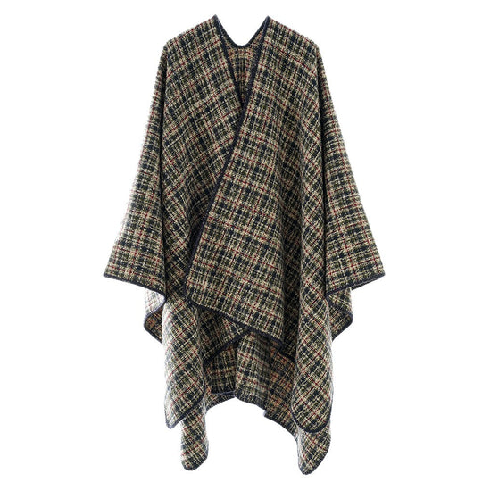 Damen Bouclé-Tweed Cape-Poncho mit V-Ausschnitt und kontrastierter Einfassung Shop Nory