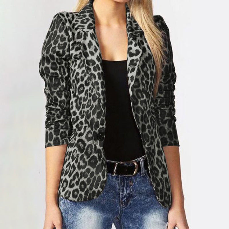 Damen Elegante Leopard-Muster Blazerjacke mit tailliertem Schnitt