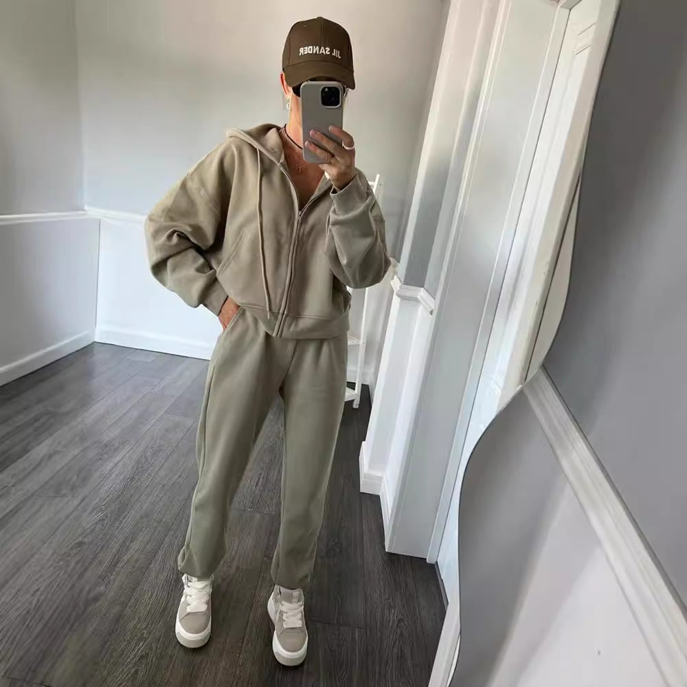 Damen lässiges Kapuzen-Sweatshirt und Jogginghose Set in Oversize-Passform mit Reißverschluss und Kängurutasche Shop Nory