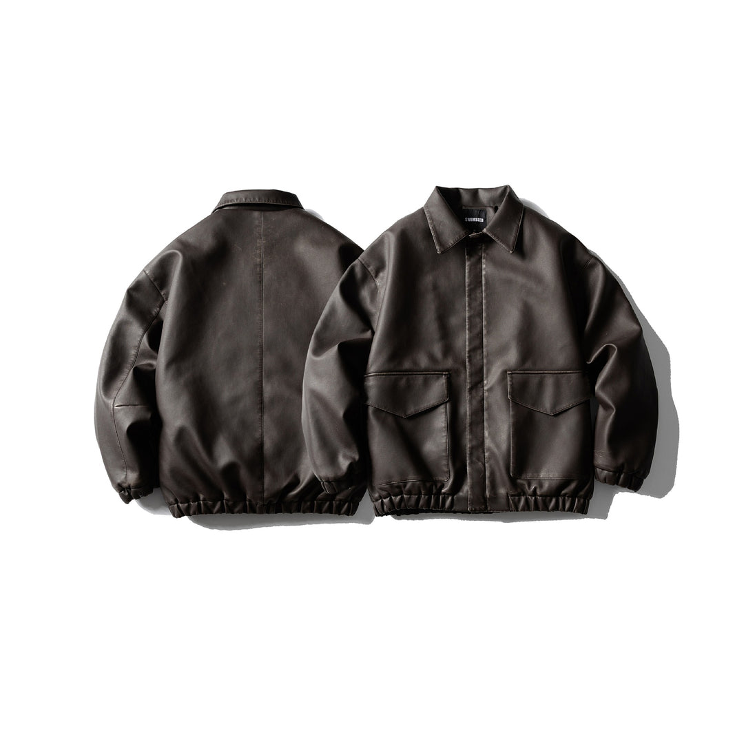 Herren Oversized Kunstleder‑Fliegerblouson mit Pattentaschen, verdecktem Verschluss und elastischem Saum Shop Nory