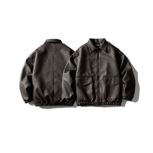 Herren Oversized Kunstleder‑Fliegerblouson mit Pattentaschen, verdecktem Verschluss und elastischem Saum Shop Nory