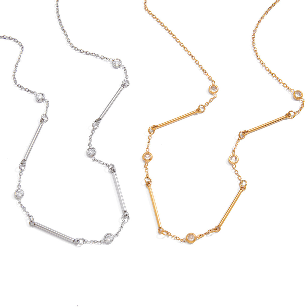 Damen elegante Halskette aus hypoallergenem Edelstahl mit funkelnden Zirkonia-Details Shop Nory