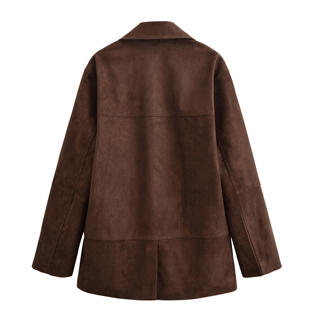 Damen Oversize Wildlederoptik-Blazerjacke mit Reverskragen und Pattentaschen Shop Nory