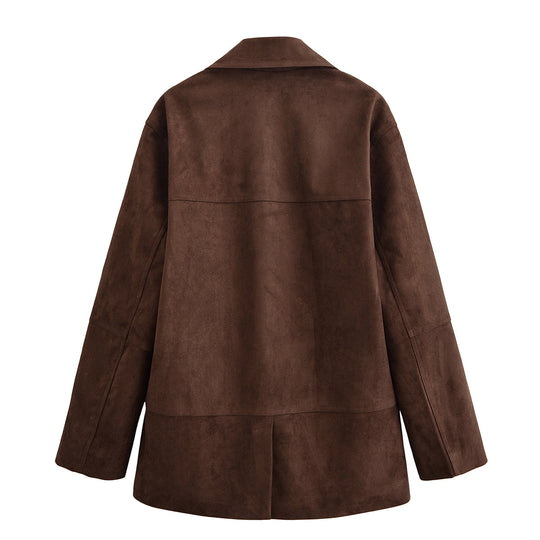 Damen Oversize Wildlederoptik-Blazerjacke mit Reverskragen und Pattentaschen Shop Nory
