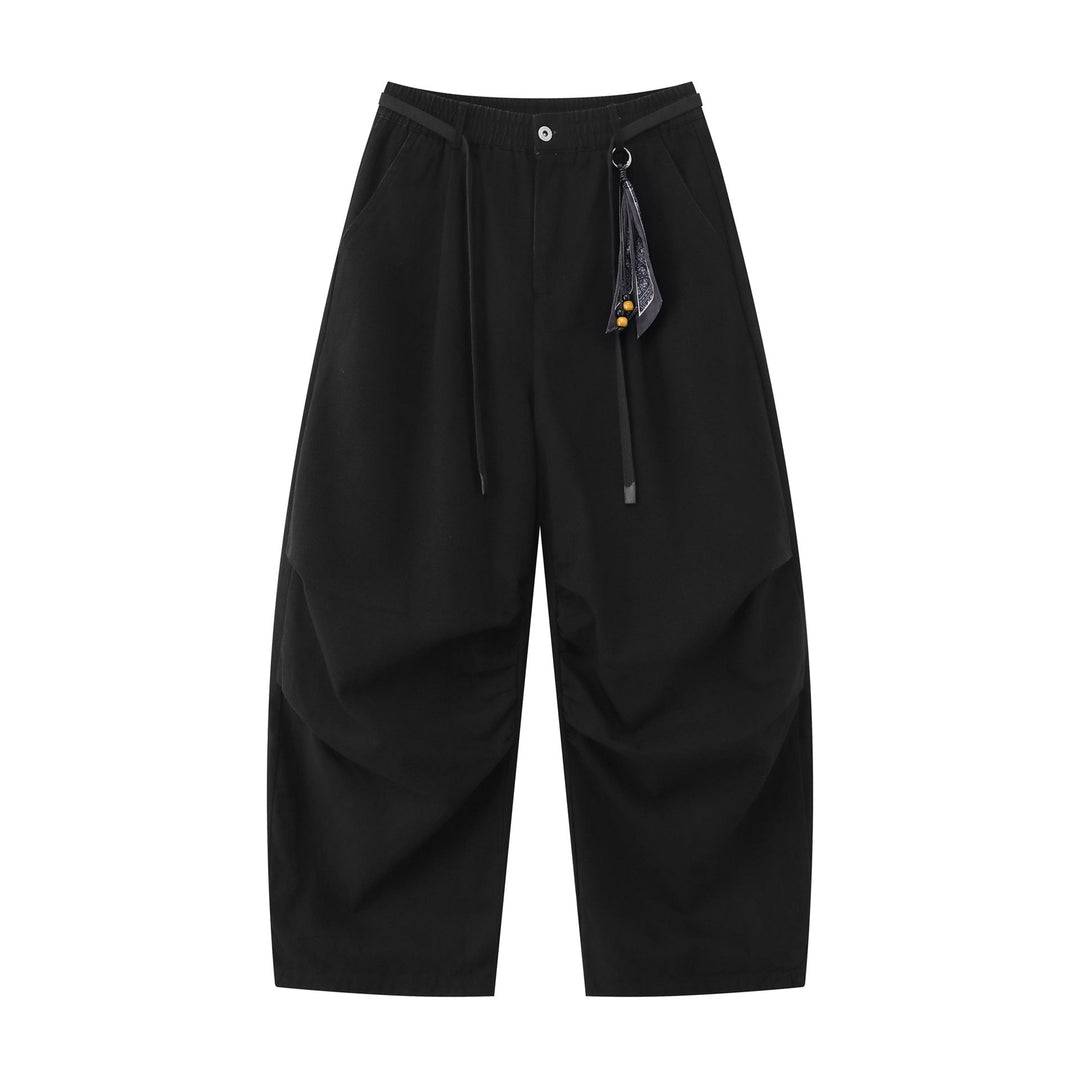 Damen Weite Culotte‑Hose mit Elastikbund, Stufenfalten und dekorativem Tuchanhänger Shop Nory