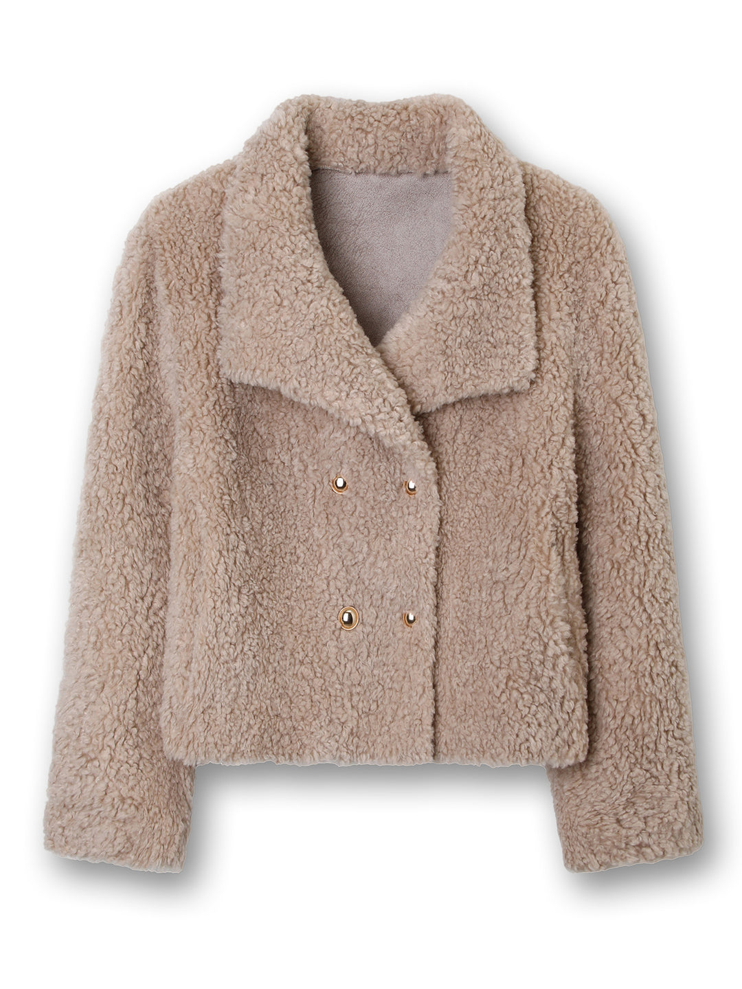 Damen Kurz geschnittene Teddy‑Felljacke mit Doppelknopfleiste Shop Nory
