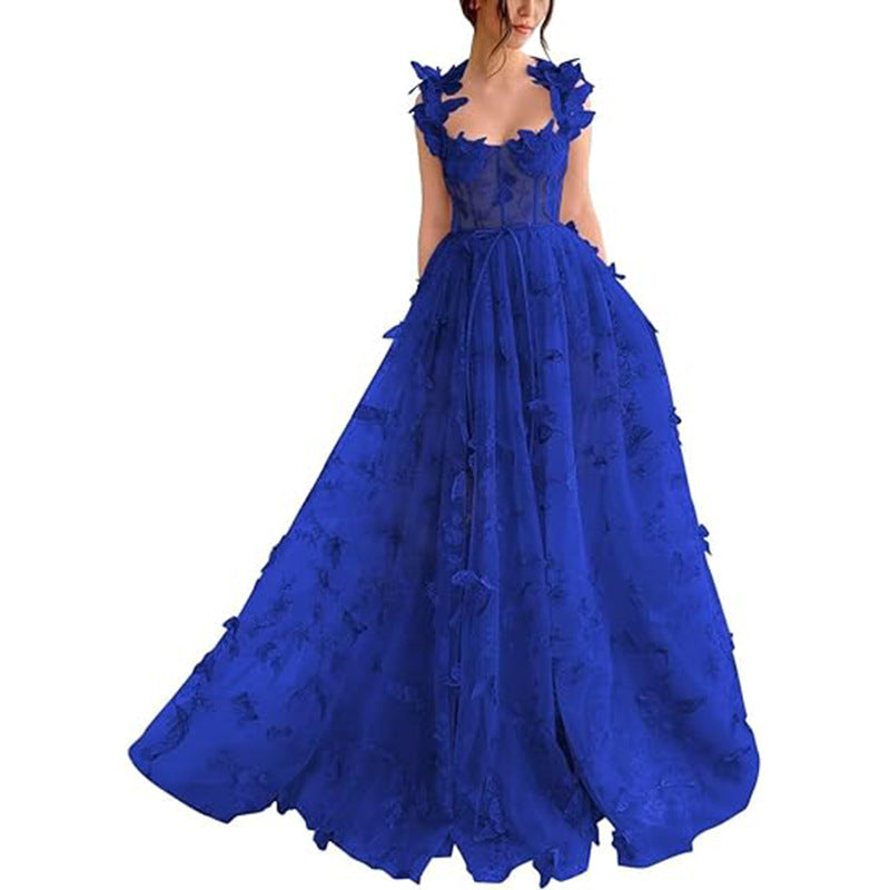 Damen Elegantes Maxikleid mit floralem Spitzenbesatz und transparenter Hülle
