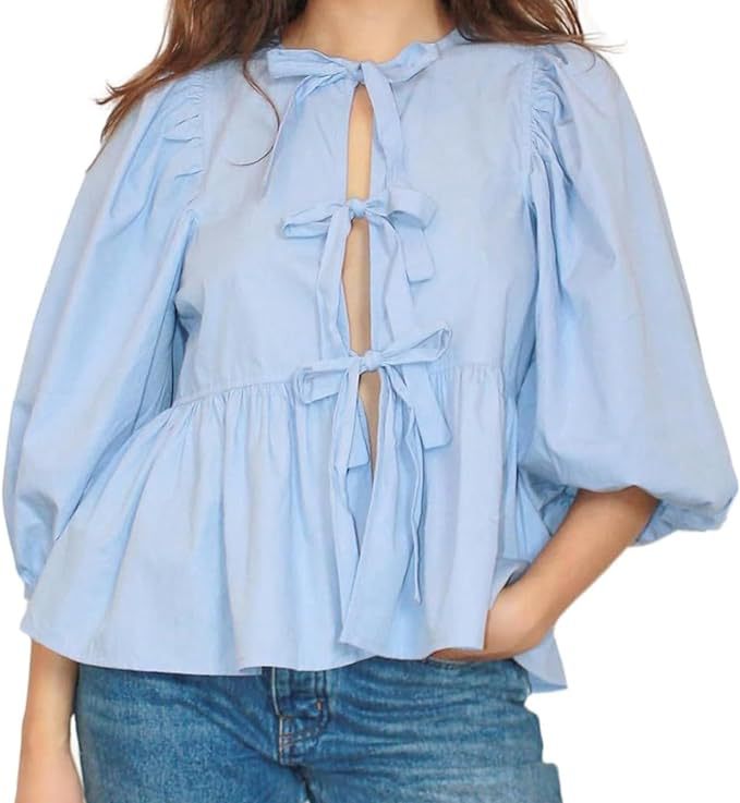 Damen Bluse mit voluminösen Ärmeln und modischem Leopardenmuster