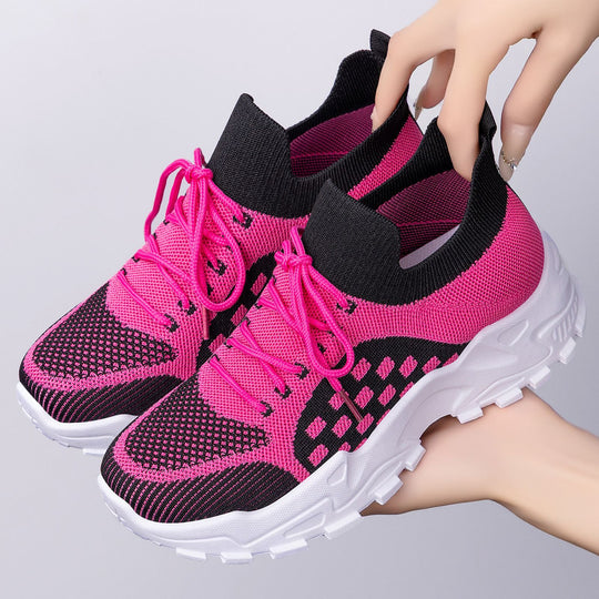 Damen nan leichter Strick-Chunky-Sneaker mit sockenähnlichem Schaft, gepolsterter Fersenstütze und griffiger Trail-Laufsohle Shop Nory