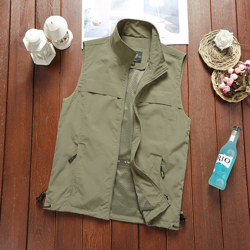 Herren Utility-Weste mit Mesh-Futter, Stehkragen und verstellbarem Kordelabschluss Shop Nory