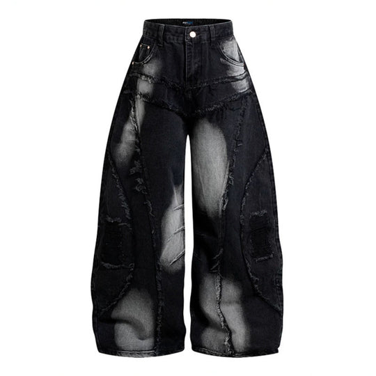 Damen Hochtaillierte weit geschnittene Destroy-Jeans mit Fransen‑Nahtdetails Shop Nory