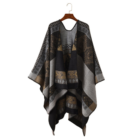 Damen Oversize Poncho aus Jacquard-Strick mit geometrischem Ethno‑Muster Shop Nory