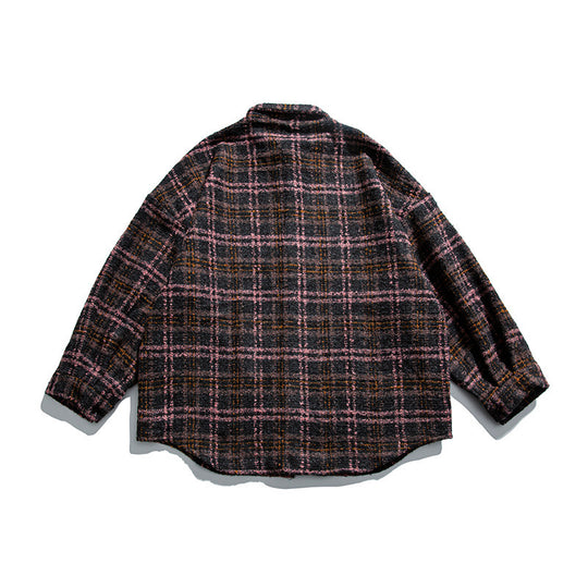 Unisex Bouclé-Karo Hemdjacke mit gesteppter Fütterung, abgerundetem Saum und Hemdkragen Shop Nory