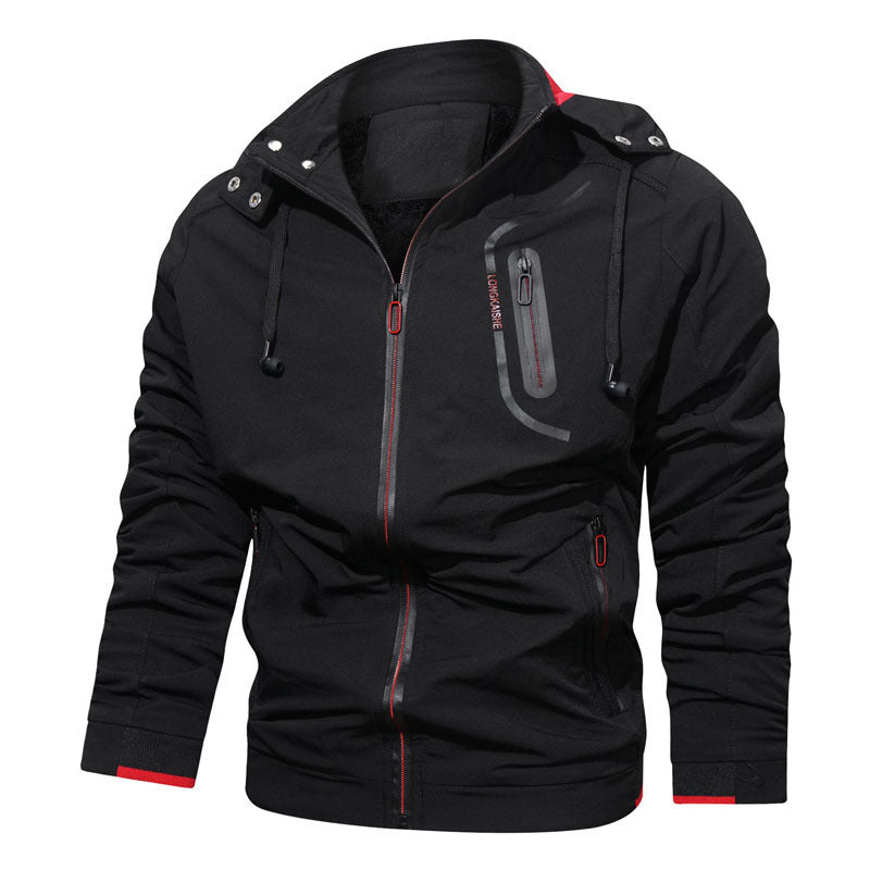 Herren leichte Kapuzen-Übergangsjacke mit wasserabweisender Oberfläche, verdeckten Reißverschlüssen und raffinierten Raffärmeln Shop Nory