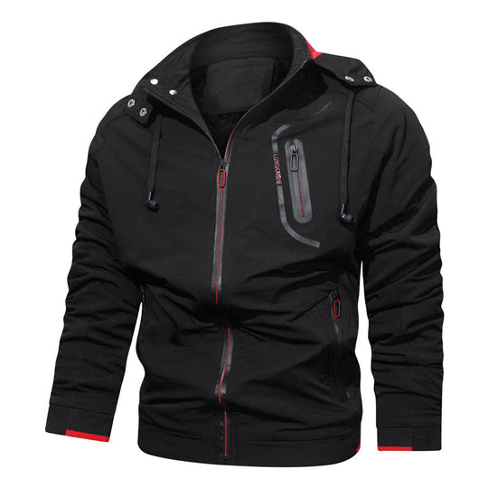 Herren leichte Kapuzen-Übergangsjacke mit wasserabweisender Oberfläche, verdeckten Reißverschlüssen und raffinierten Raffärmeln Shop Nory