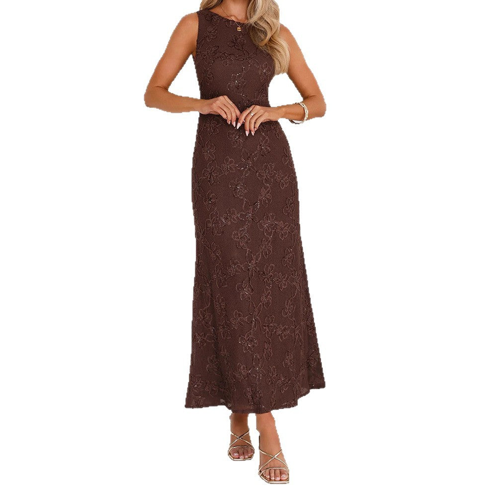Damen Elegantes Maxikleid mit floralen Spitzenapplikationen Shopnory