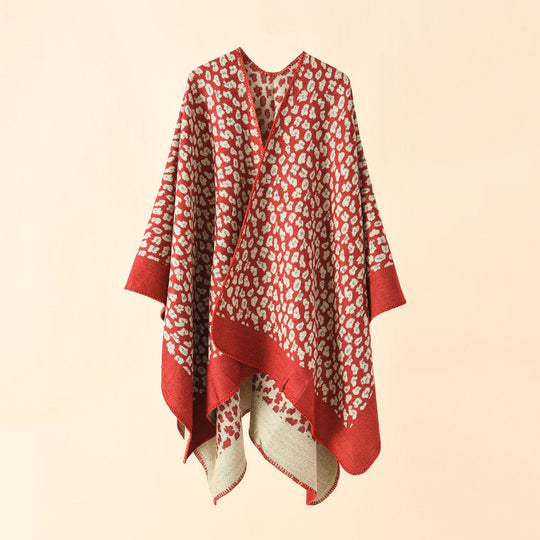 Damen Wollmix-Ruana mit tonigem Leopardenjacquard und kastigem Kimono-Fall Shop Nory