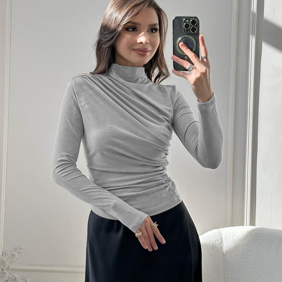 Damen Fitted Langarmshirt mit Stehkragen und seitlicher Raffung Shop Nory