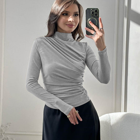 Damen Fitted Langarmshirt mit Stehkragen und seitlicher Raffung Shop Nory