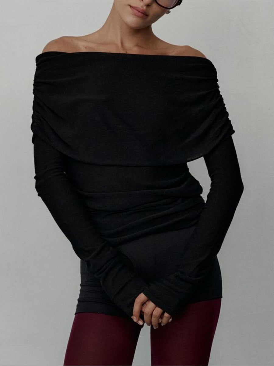 Damen Elegantes Off-Shoulder Oberteil mit geschmeidiger Textur und ausgestellten Ärmeln