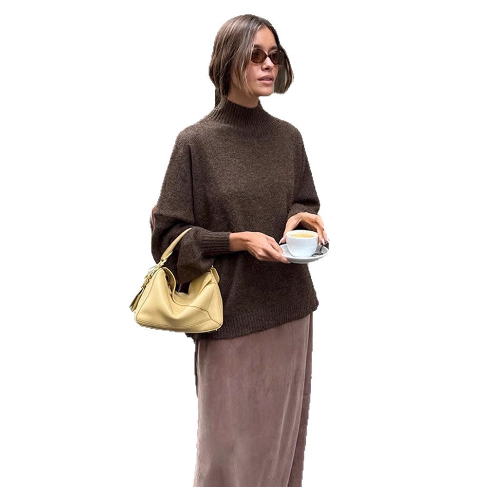Damen Oversized Rollkragenpullover aus feinem Strick mit Ballonärmeln Shop Nory