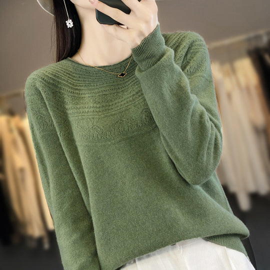 Damen Rundhals-Feinstrickpullover mit strukturierter Passe und Kaschmir-Optik Shop Nory