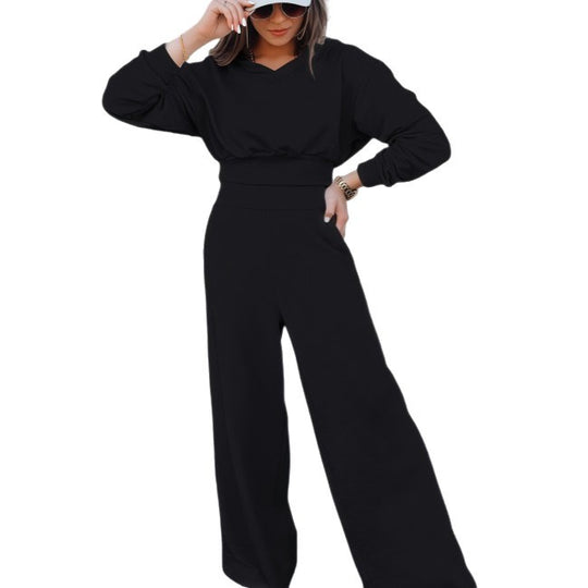 Damen Loungewear-Set mit Cropped V‑Ausschnitt-Pullover und hochtaillierter Palazzohose Shop Nory