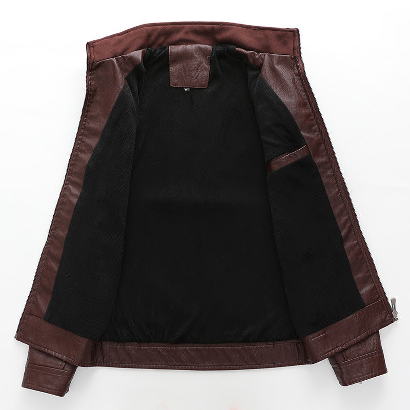 Herren Slim-Fit Lederoptik-Motojacke mit Stehkragen und Reißverschlusstaschen Shop Nory
