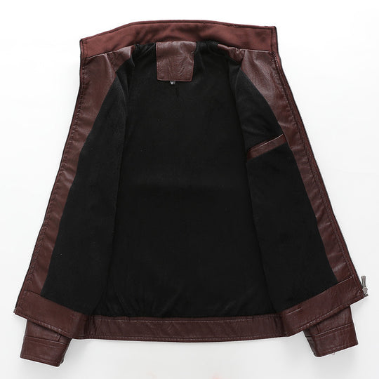 Herren Slim-Fit Lederoptik-Motojacke mit Stehkragen und Reißverschlusstaschen Shop Nory