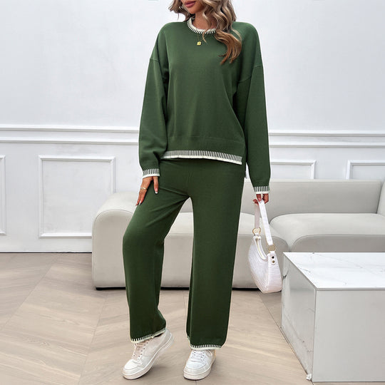 Damen nan Lounge-Zweiteiler aus feinem Feinstrick mit kontrastierten Bündchen und geradem Bein Shop Nory