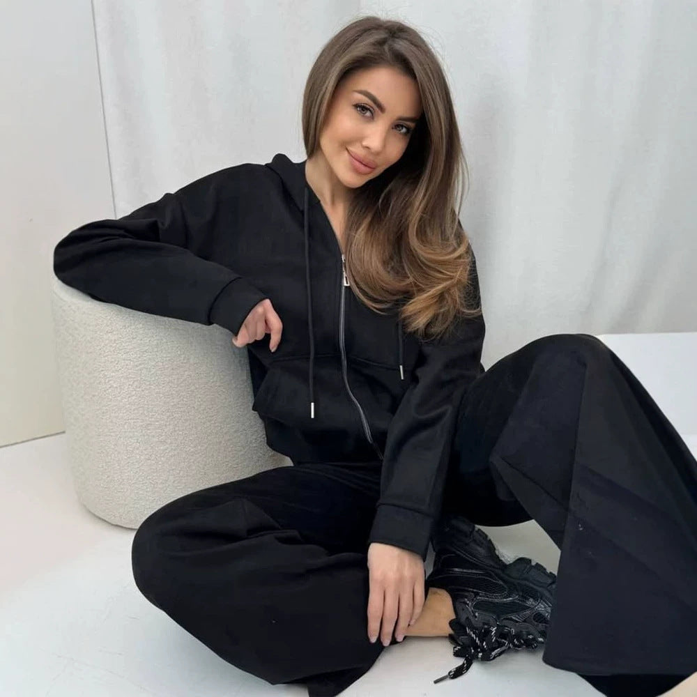 Damen Lässiges Kapuzen‑Sweatset mit Reißverschluss und weitem Jogger‑Schnitt Shop Nory