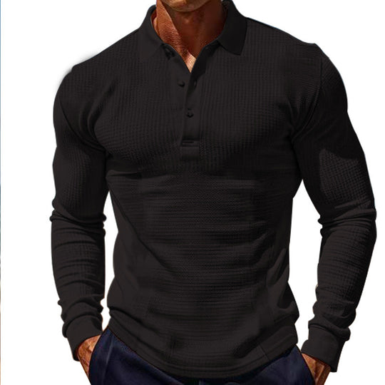 Herren Langarm-Henley-Shirt aus atmungsaktivem Strukturmaterial mit dekorativen Knöpfen